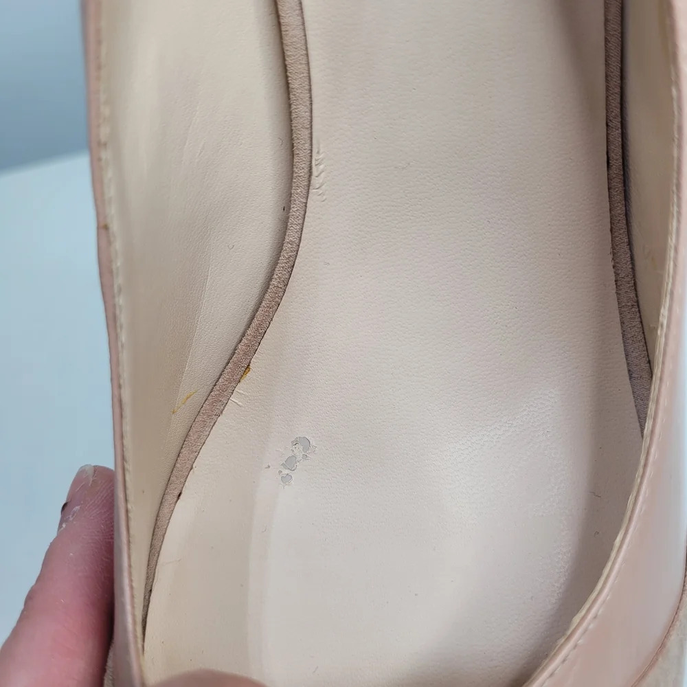 Nine West Fealey Peep Toe Leather Beige Platform Pumps Size Women's 11 with Box - Picture 12 of 16